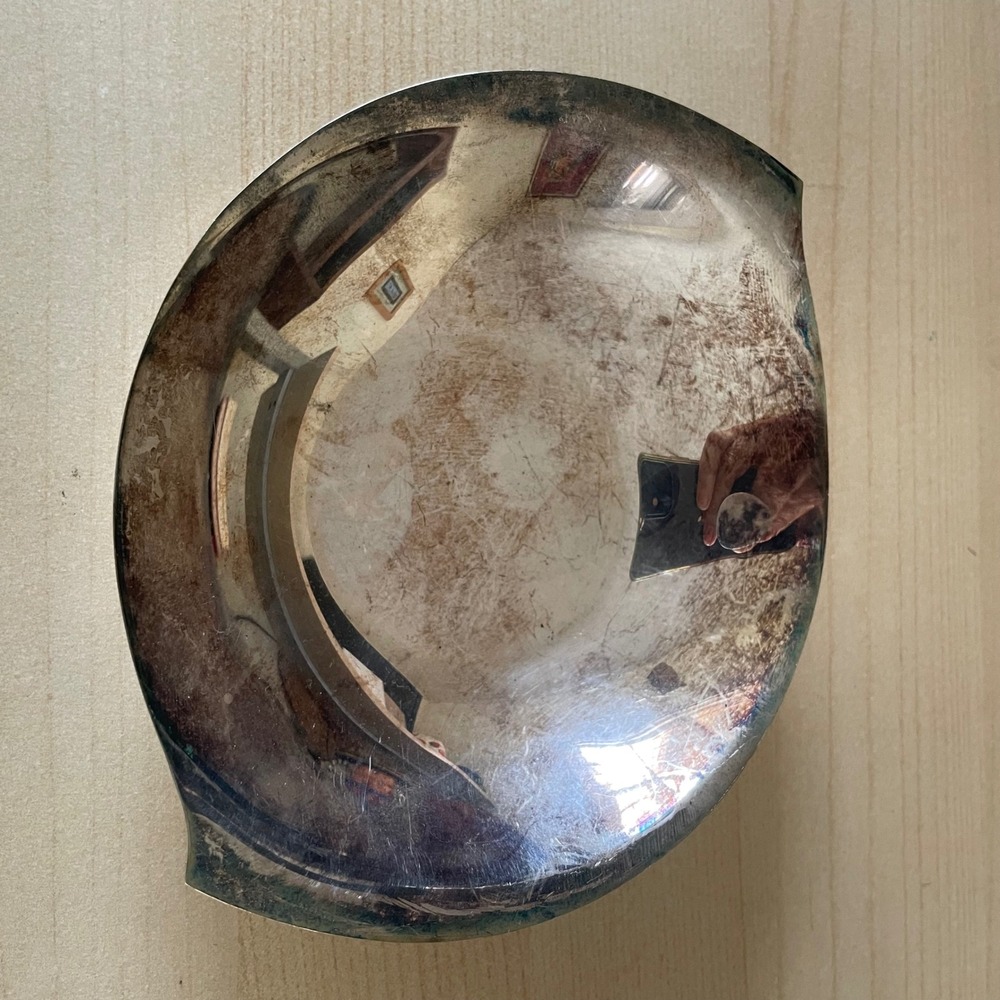 vtg Heirloom Candy Dish‎ Oneida Fine Silverplate Abstract Silver Tone Distressed